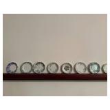 Set of 8 Antique Decorative Porcelain Butter Pat Pad Chip Plates with Floral Designs and Shelf