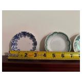 Set of 8 Antique Decorative Porcelain Butter Pat Pad Chip Plates with Floral Designs and Shelf