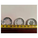 Set of 8 Antique Decorative Porcelain Butter Pat Pad Chip Plates with Floral Designs and Shelf