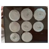 Set of 8 Antique Decorative Porcelain Butter Pat Pad Chip Plates with Floral Designs and Shelf