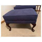 Ethan Allen Stamford Wingback Chair with Ottoman in Iris Mercury Blue Fabric