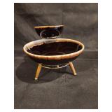 Set of 2 Mid-Century Modern Ceramic Serving Bowls with Tripod Stand