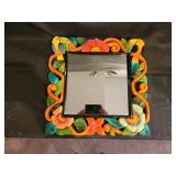 Colorful Handcrafted Wooden Mirror with Floral and Bird Design