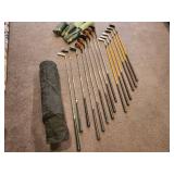 Vintage Set of 15 Golf Clubs with Covers and Bag