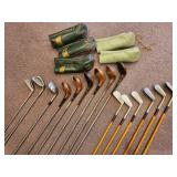 Vintage Set of 15 Golf Clubs with Covers and Bag