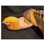 Hand-Carved Signed Decorative Wooden Bird Figurine with Colorful Feathers