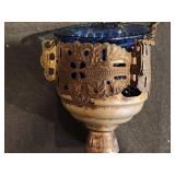 Antique Orthodox Hanging Brass Lampada (Church Lamp) with Blue Glass Insert