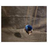 Antique Orthodox Hanging Brass Lampada (Church Lamp) with Blue Glass Insert