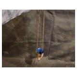 Antique Orthodox Hanging Brass Lampada (Church Lamp) with Blue Glass Insert