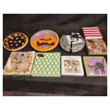 Assorted Decorative Plates and Napkins Collection