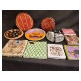 Assorted Decorative Plates and Napkins Collection