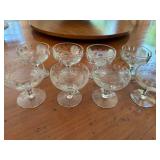 Set of 8 Vintage Crystal Dessert Glasses with Floral Etching
