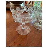 Set of 8 Vintage Crystal Dessert Glasses with Floral Etching
