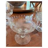 Set of 8 Vintage Crystal Dessert Glasses with Floral Etching