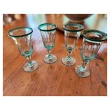 Set of 4 Hand Blown Mexican Green Glass Goblets
