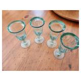 Set of 4 Hand Blown Mexican Green Glass Goblets