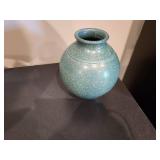 Set of 2 Decorative Celadon Pottery: Flower Bowl and Green Vase