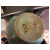 Set of 2 Decorative Celadon Pottery: Flower Bowl and Green Vase