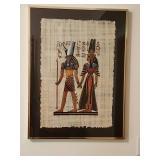 Set of 3 Framed Egyptian Papyrus Artworks with Hieroglyphics