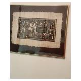 Set of 3 Framed Egyptian Papyrus Artworks with Hieroglyphics