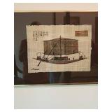 Set of 3 Framed Egyptian Papyrus Artworks with Hieroglyphics