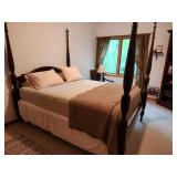 Four-Poster Mahogany Queen Bed Frame with Head and Footboards