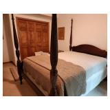 Four-Poster Mahogany Queen Bed Frame with Head and Footboards