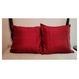 Pair of Red Silk Euro Decorative Throw Pillows
