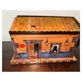 Handcrafted Wooden Toy Chest with Painted House Design