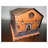 Handcrafted Wooden Toy Chest with Painted House Design