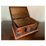 Handcrafted Wooden Toy Chest with Painted House Design