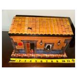 Handcrafted Wooden Toy Chest with Painted House Design