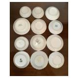 Collection of 12 Vintage Decorative Porcelain Butter Chip Pat Plates with Floral Designs