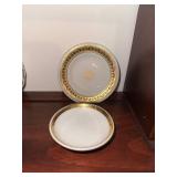 Set of 10 Vintage Decorative Porcelain Butter Chip Pat Plates with Floral Designs and Display Shelf