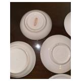 Set of 10 Vintage Decorative Porcelain Butter Chip Pat Plates with Floral Designs and Display Shelf