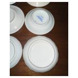 Set of 10 Vintage Decorative Porcelain Butter Chip Pat Plates with Floral Designs and Display Shelf