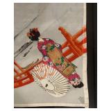 Framed Set of 2 Vintage Embroidered Silk Artworks - Geisha Motifs