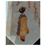 Framed Set of 2 Vintage Embroidered Silk Artworks - Geisha Motifs