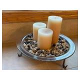 Decorative Candle Tray with 3 Candles and Pebble Accent