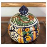 Colorful Talavera Ceramic Lidded Jar with Floral Design