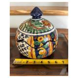 Colorful Talavera Ceramic Lidded Jar with Floral Design