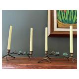 Pair of Rustic Bird Branch Metal Candle Holders with Candles