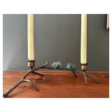 Pair of Rustic Bird Branch Metal Candle Holders with Candles