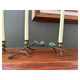 Pair of Rustic Bird Branch Metal Candle Holders with Candles