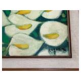 Framed 1996 Roque Signed Painting of Woman with Flowers