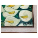 Framed 1996 Roque Signed Painting of Woman with Flowers