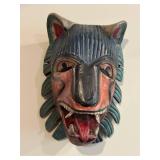 Set of 3 Hand Carved Antique Wooden Animal Masks from Mexico - Wolf, Antelop, and Bird and Mascaras Book