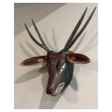 Set of 3 Hand Carved Antique Wooden Animal Masks from Mexico - Wolf, Antelop, and Bird and Mascaras Book