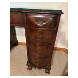 Vintage Wooden Vanity Desk with Glass Top and Six Drawers