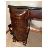Vintage Wooden Vanity Desk with Glass Top and Six Drawers